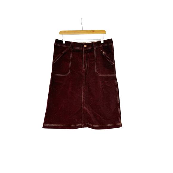 Eddie Bauer Brown Red Corduroy A-Line Skirt With Camel Topstitching 10 Tall - Picture 1 of 5